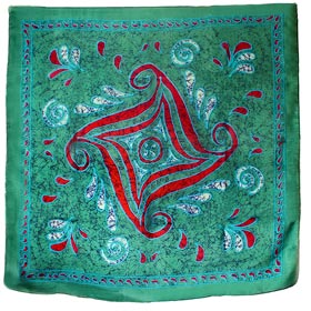 Authentic Greek Silk Shawl / Scarf w/ Tetraskelion Design - Green Tones