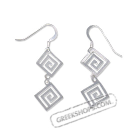 Sterling Silver Earrings - Handcrafted Hanging Double Greek Key Motif Links