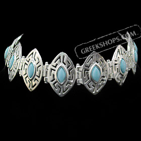 The Alcyone Collection - Sterling Silver Bracelet - Greek Key Oval (20mm) Turquoise