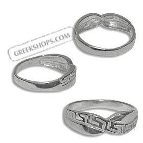 Sterling Silver Ring - Greek Key Diagonal Medium