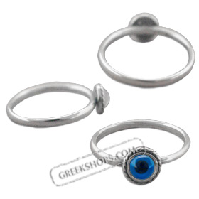 Greek Sterling Silver Mati Collection - Ring w/ Rope Border