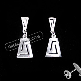 The Clio Collection - Sterling Silver Earrings Greek Key Trapezoid (26mm)