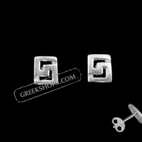 The Clio Collection - Sterling Silver Post Earrings Greek Key Rectangle (6mm)
