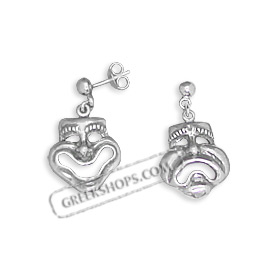 Sterling Silver Earrings - Comedy and Tragedy Masks (29mm)