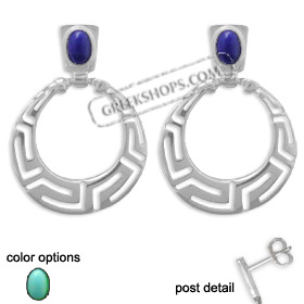 Sterling Silver Earrings - Greek Key Circle with Stone (33mm)