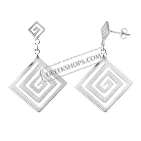 Sterling Silver Earrings - Double Greek Key Motif Diamond (25mm)