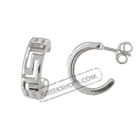 Sterling Silver Hoop Earrings - Greek Key (15mm)