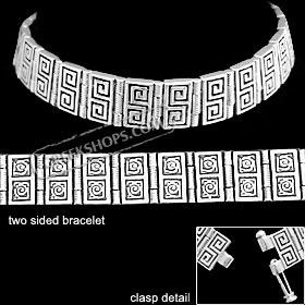 Sterling Silver Men's Bracelet - 2 Sided with Greek Key and Swirl Motif (10mm)
