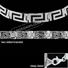 Sterling Silver Bracelet - Two Sided w/ Greek Key and Floral Motif (10mm)