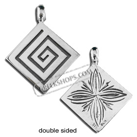 Sterling Silver Pendant - Double Sided Greek Key and Floral (29mm)