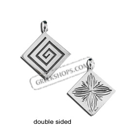 Sterling Silver Pendant - Double Sided Greek Key and Floral (19mm)