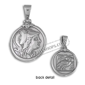 Sterling Silver Pendant - Double Sided Athena and Owl coin replica (27mm)
