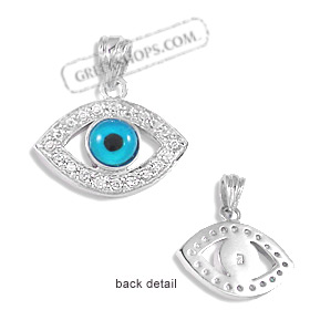 The Amphitrite Collection - Sterling Silver Pendant - Eye with Cubic Zirconia (22mm)