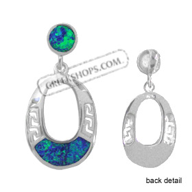 The Neptune Collection - Sterling Silver Pendant - Hanging Oval w/ Greek Key & Opal (21mm)