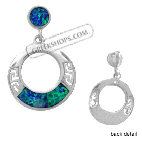 The Neptune Collection - Sterling Silver Pendant - Hanging Circle w/ Greek Key & Opal (21mm)