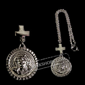 Sterling Silver Car Rear-View Mirror Charm - Cross and Religious Icon Pendant - Jesus / Christos