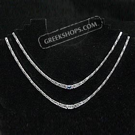 Sterling Silver Necklace - Greek Key Motif Links with Square Stone (3mm)