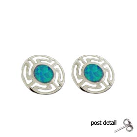 The Neptune Collection - Sterling Silver Earrings - Greek Key & Opal (8mm)