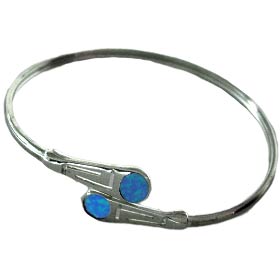 The Neptune Collection - Sterling Silver Cuff Bracelet - Greek Key w/ Circle Opal Gem Stones