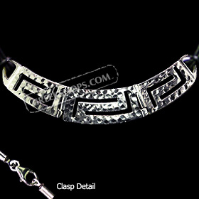 Sterling Silver Necklace w/ Greek Key Cut Out & Hammered Detail
