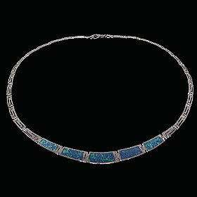 The Neptune Collection - Sterling Silver Necklace - Opal & Greek Key Motif Links (19mm)