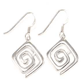 Sterling Silver Square Minoan Swirl  Earrings (15mm) w/ French Hooks