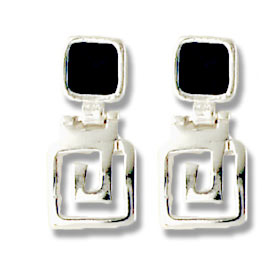 Sterling Silver Square Greek Key Post Earrings with Lapis Stone