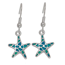 Sterling Silver w/ Natural Opal, Starfish Fin Hook Earrings 14mm