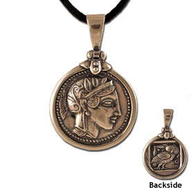 Athena Tetradrachm Silver Coin Replica Sterling Silver Pendant (26mm) w/ leather cord