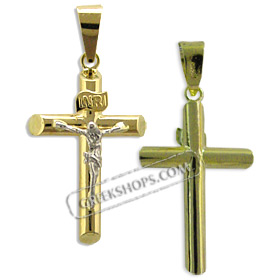 18k Gold Cross Pendant - Crucifix with White Gold (30mm)