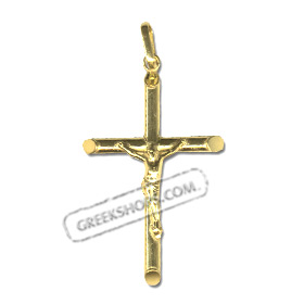 24k Gold Plated Sterling Silver Pendant - Rounded Crucifix (38mm)