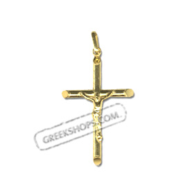 24k Gold Plated Sterling Silver Pendant - Rounded Crucifix (26mm)
