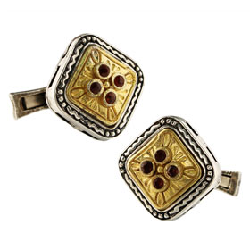 Palaiologan Collection - 24k Gold Plated Sterling Silver Cufflinks - 4 Stone Rounded Square Design