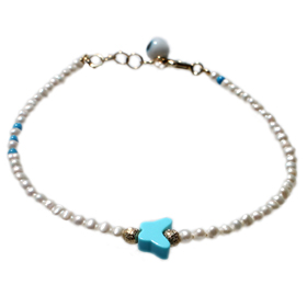 The Nefeli Collection -  Pearl Bracelet with Mother of Pearl Butterfly and Evil Eye (2.5 mm) 