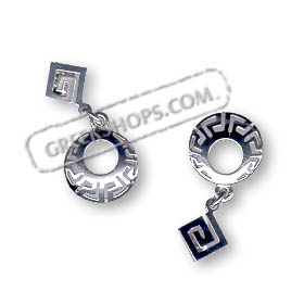 Sterling Silver Earrings - Oval Greek Key Motif Dangle (27mm)