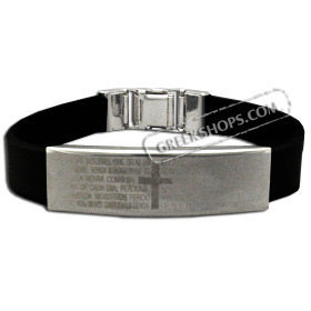 Rubber and Stainless Steel Bracelet with Box Clasp - Cross & Prayer (11mm)