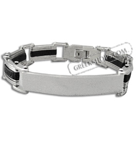Rubber and Stainless Steel Bracelet with Box Clasp - Greek Key (14mm)
