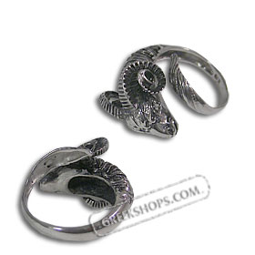 The Venus Collection - Platinum Plated Sterling Silver Ring - Rams Head