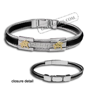 The Hephaestus Collection - Rubber and Steel Bracelet with 18k Gold Emblem - Double Warrior