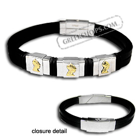 The Hephaestus Collection - Rubber and Steel Bracelet with 18k Gold Emblem - Triple Athena