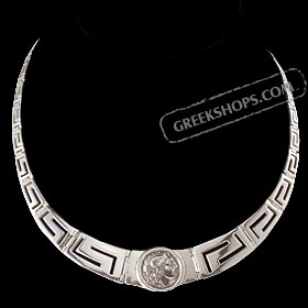 The Athena Collection - Sterling Silver Necklace w/ Alexander & Greek Key Links (13mm)