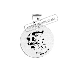 Stainless Steel Pendant - Map of Greece with Flag (28mm)