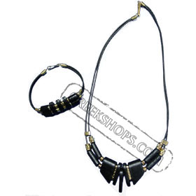 Ceramic Necklack & Bracelet leather set K370_B220 black