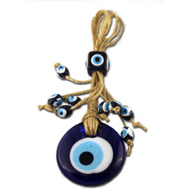 Blue Glass & Sisal Evil Eye "Mati" ornament GO106  