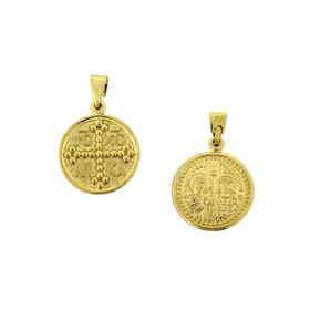 9K Gold "Konstantinato" Byzantine Coin Replica Pendant, 15mm