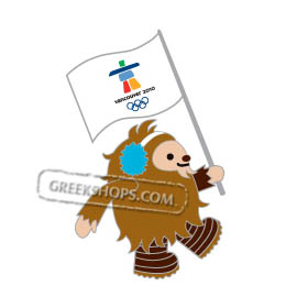 Vancouver 2010 Quatchi Carrying Olympic Flag Pin