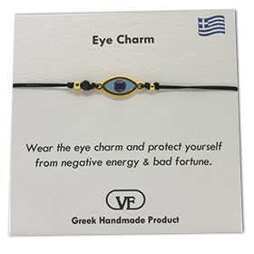 The Filia Bracelet Collection:: Greek Evil Eye Charm Adjustable Macrame Black Bracelet