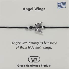 The Filia Bracelet Collection:: Angel Wings “Stay Safe” adjustable Macrame Black string Bracelet