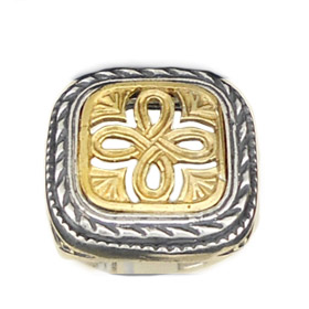 Palaiologan Collection - 24k Gold Plated Sterling Silver Ring - Cross on Rounded Square