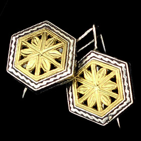 Palaiologan Collection - 24k Gold Plated Sterling Silver Earrings - Leaf Design on Hexagon